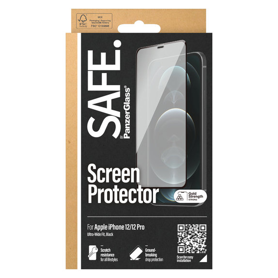 Szkło hartowane Case Friendly do iPhone 12 Pro/12, Czarne, SAFE by PanzerGlass