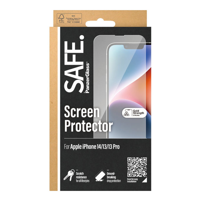Szkło hartowane Case Friendly do iPhone 16e/14/13 Pro/13, Czarne, SAFE