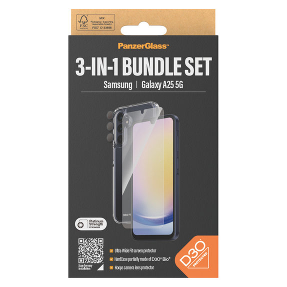 Bundle Hoops + Szkło hartowane UWF + Hard Case D3O do Samsung Galaxy A25 5G, Przezroczyste, PanzerGlass