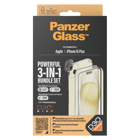 Bundle PicturePerfect + Szkło hartowane UWF + Hard Case D3O do iPhone 15 Plus, PanzerGlass