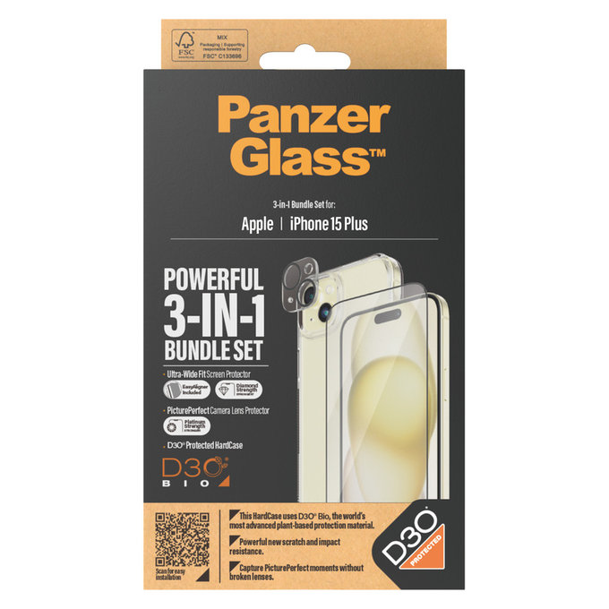 Bundle PicturePerfect + Szkło hartowane UWF + Hard Case D3O do iPhone 15 Plus, PanzerGlass