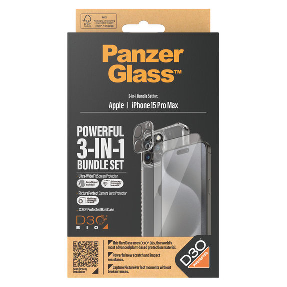Bundle PicturePerfect + Szkło hartowane UWF + Hard Case D3O do iPhone 15 Pro Max, PanzerGlass