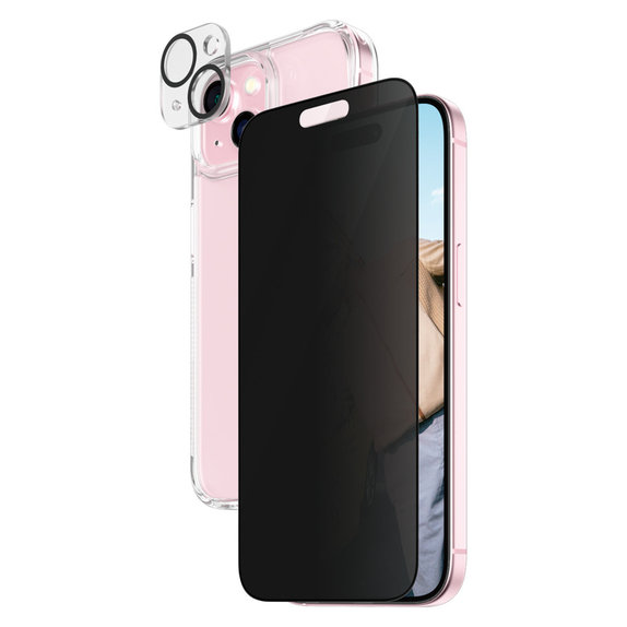 Bundle PicturePerfect + Szkło hartowane UWF Privacy + Hard Case D3O do iPhone 15, PanzerGlass