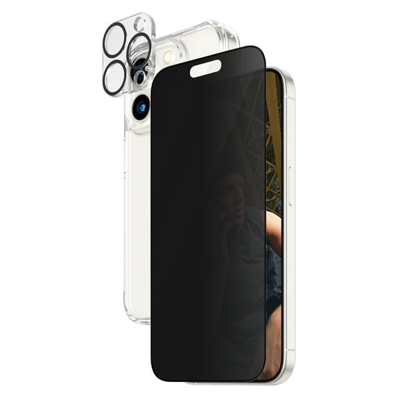 Bundle PicturePerfect + Szkło hartowane UWF Privacy + Hard Case D3O do iPhone 15 Pro, PanzerGlass