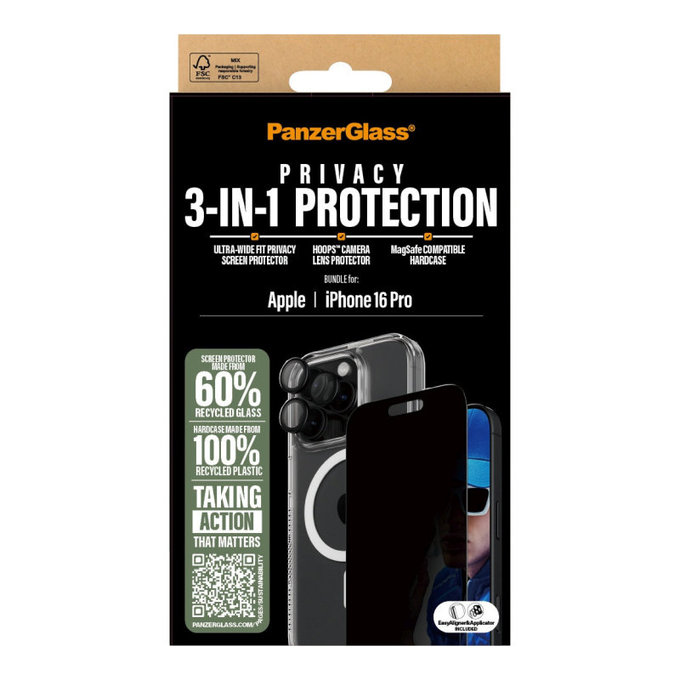 Bundle Hoops + Szkło hartowane UWF + Hard Case do iPhone 16 Pro, PanzerGlass