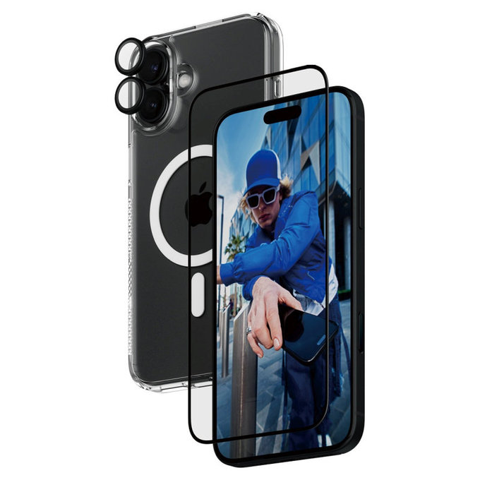 Bundle Hoops + Szkło hartowane UWF + Hard Case do iPhone 16 Plus, PanzerGlass