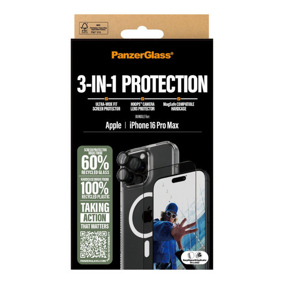 Bundle Hoops + Szkło hartowane UWF + Hard Case do iPhone 16 Pro Max, PanzerGlass
