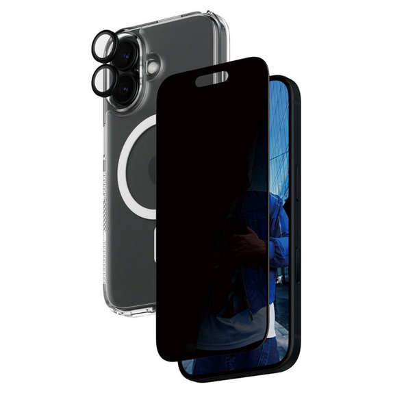 Bundle Hoops + Szkło hartowane UWF Privacy + Hard Case do iPhone 16, PanzerGlass