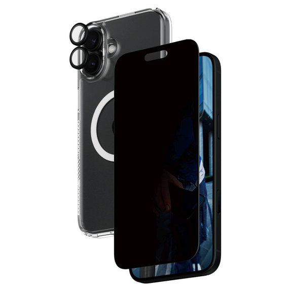 Bundle Hoops + Szkło hartowane UWF Privacy + Hard Case do iPhone 16 Plus, PanzerGlass