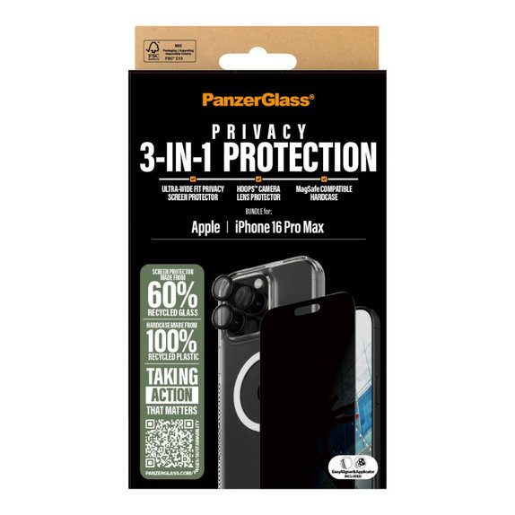 Bundle Hoops + Szkło hartowane UWF Privacy + Hard Case do iPhone 16 Pro Max, PanzerGlass