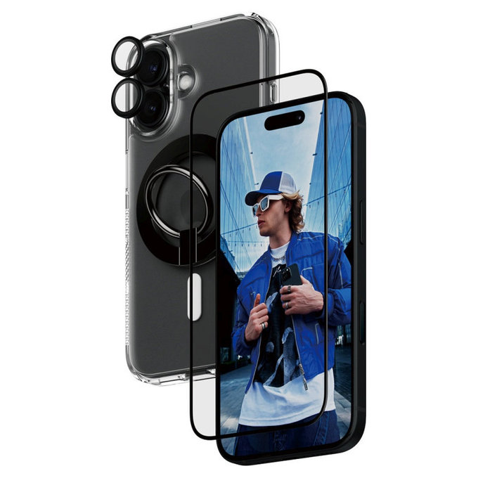 Bundle Hoops + Szkło hartowane UWF + Hard Case + Magnetic Ring Mount do iPhone 16, PanzerGlass