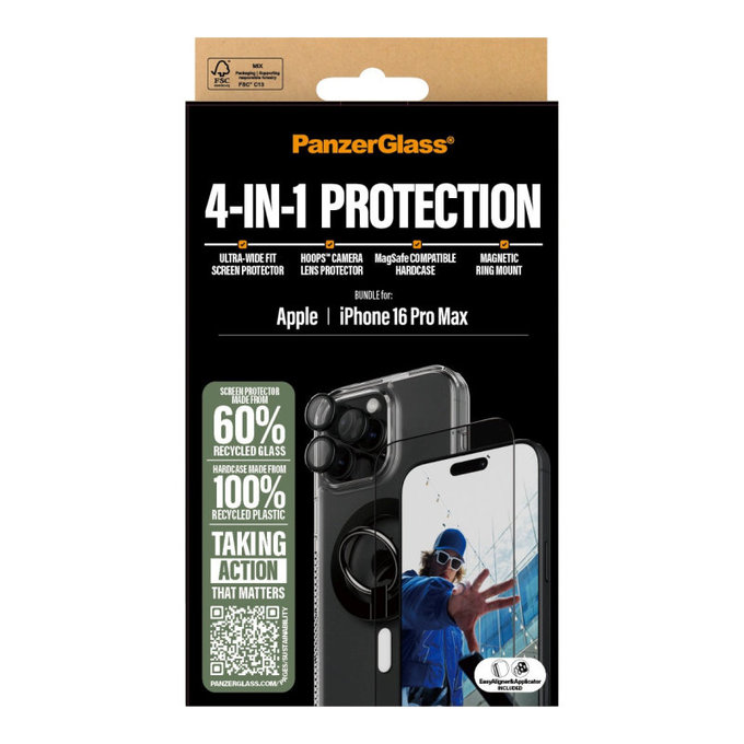 Bundle Hoops + Szkło hartowane UWF + Hard Case + Magnetic Ring Mount do iPhone 16 Pro Max, PanzerGlass