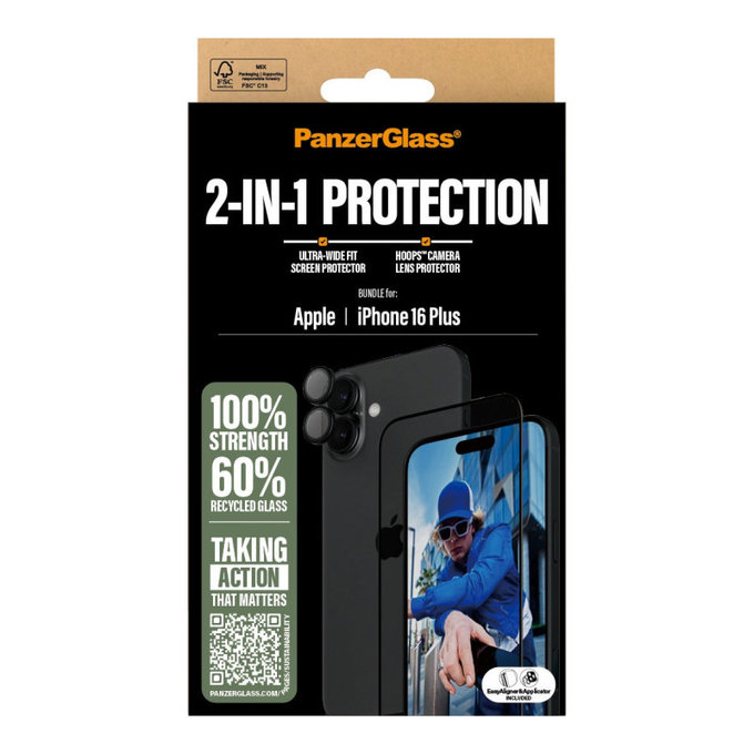 Bundle Hoops + szkło hartowane UWF do iPhone 16 Plus, PanzerGlass
