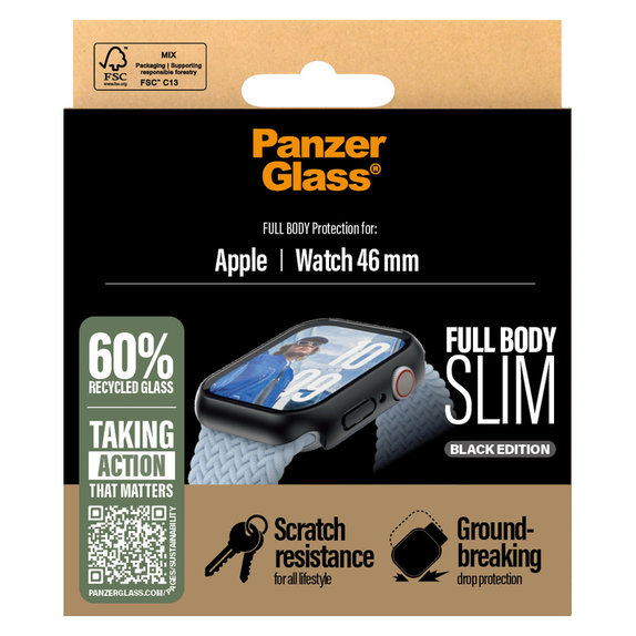 Szkło hartowane Full Body Slim do Apple Watch 11/10 46 mm, Czarne, PanzerGlass