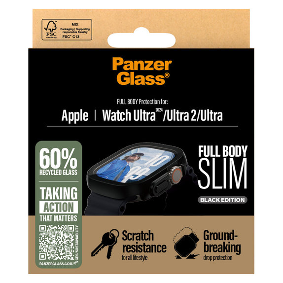 Szkło hartowane Full Body Slim do Apple Watch Ultra 2024/Ultra 2/Ultra, Czarne, PanzerGlass
