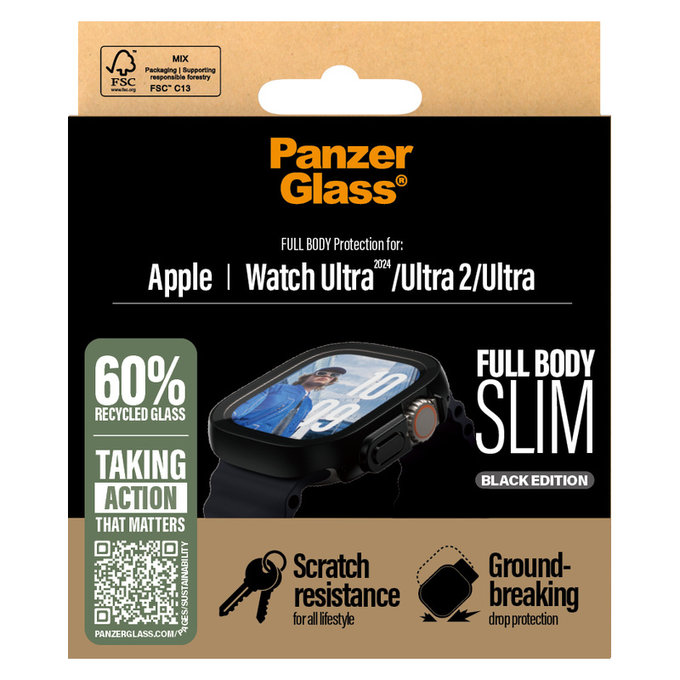 Szkło hartowane Full Body Slim do Apple Watch Ultra 2024/Ultra 2/Ultra, Czarne, PanzerGlass