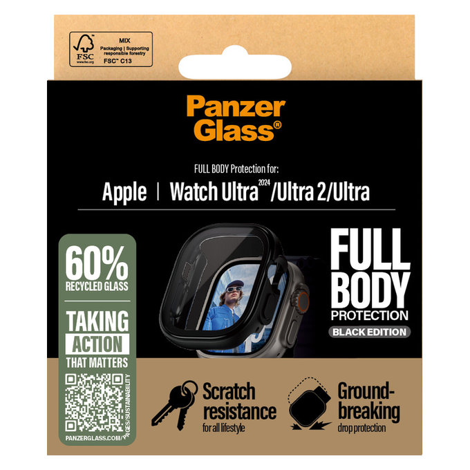 Szkło hartowane Full Body do Apple Watch Ultra 2024/Ultra 2/Ultra, Czarne, PanzerGlass