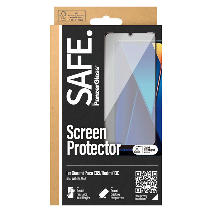 Szkło hartowane UWF do Xiaomi Redmi 13C 5G, Czarne, SAFE by PanzerGlass