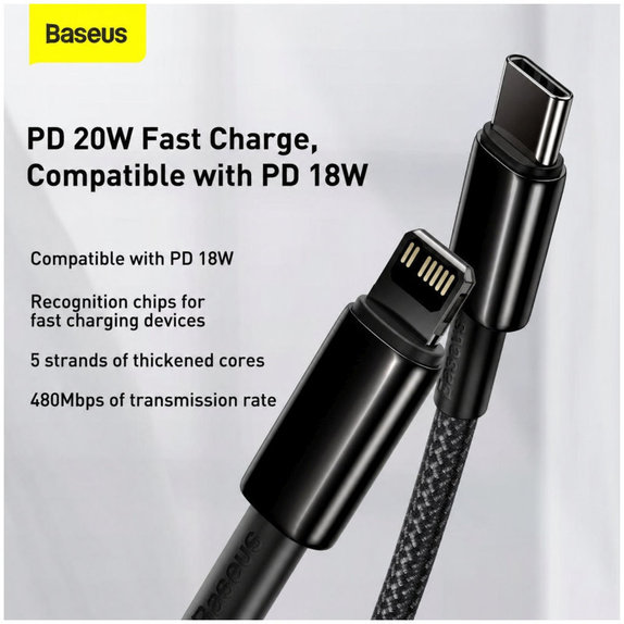 Kabel Lightning/USB-C, 1.5m | czarny | black | Baseus