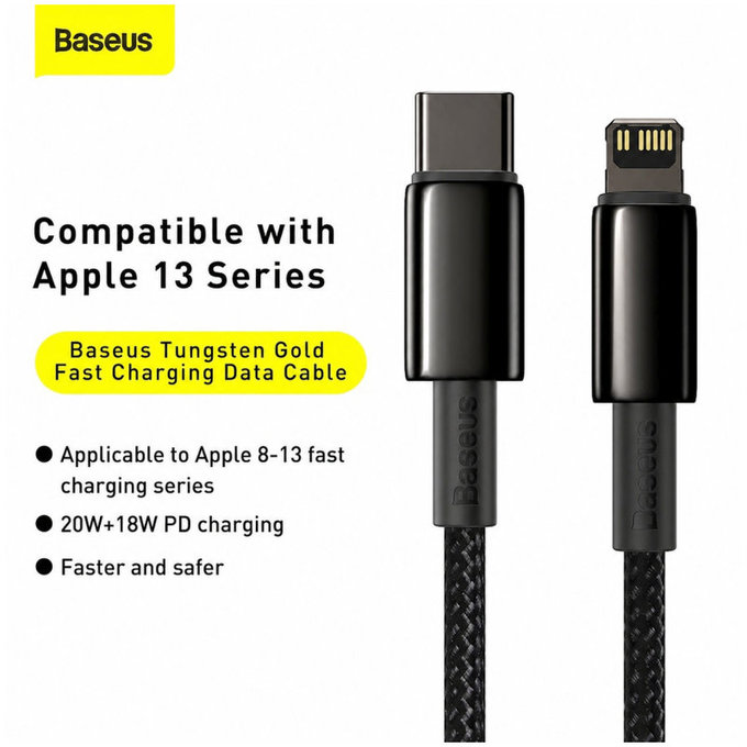 Kabel Lightning/USB-C, 1.5m | czarny | black | Baseus