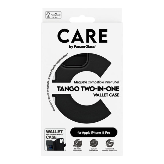Etui Wallet Tango Two-In-One z MagSafe do iPhone 16 Pro, Czarne, CARE
