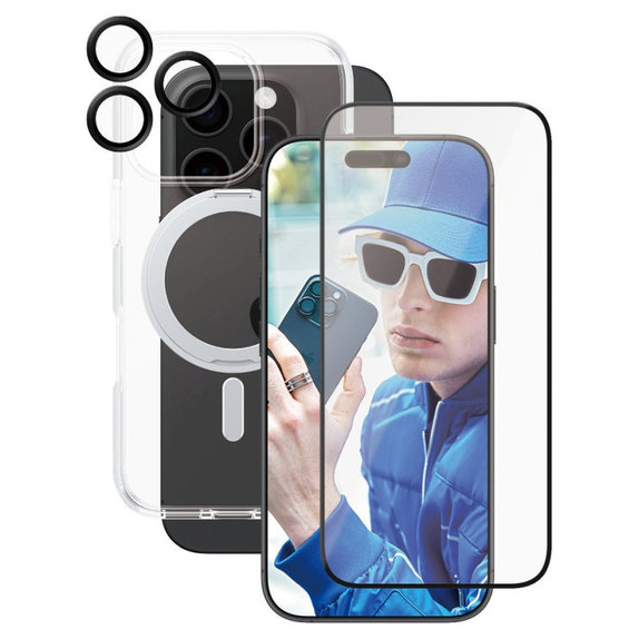 Bundle Hoops Ceramic + Szkło hartowane UWF Ceramic + Etui Kickstand do iPhone 16 Pro, CARE