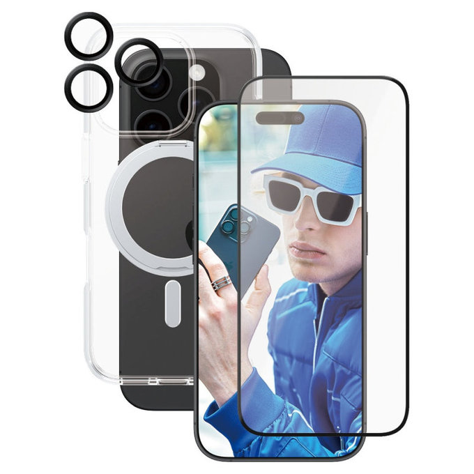 Bundle Hoops Ceramic + Szkło hartowane UWF Ceramic + Etui Kickstand do iPhone 16 Pro, CARE