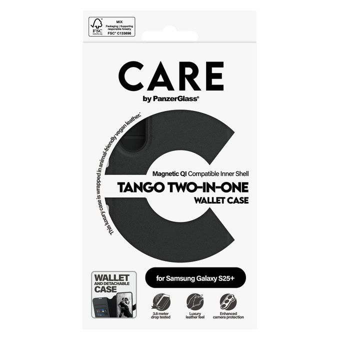 Etui Wallet Tango Two-In-One z QI do Samsung Galaxy S25+, Czarne, PanzerGlass