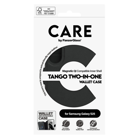 Etui Wallet Tango Two-In-One z QI do Samsung Galaxy S25, Czarne, PanzerGlass