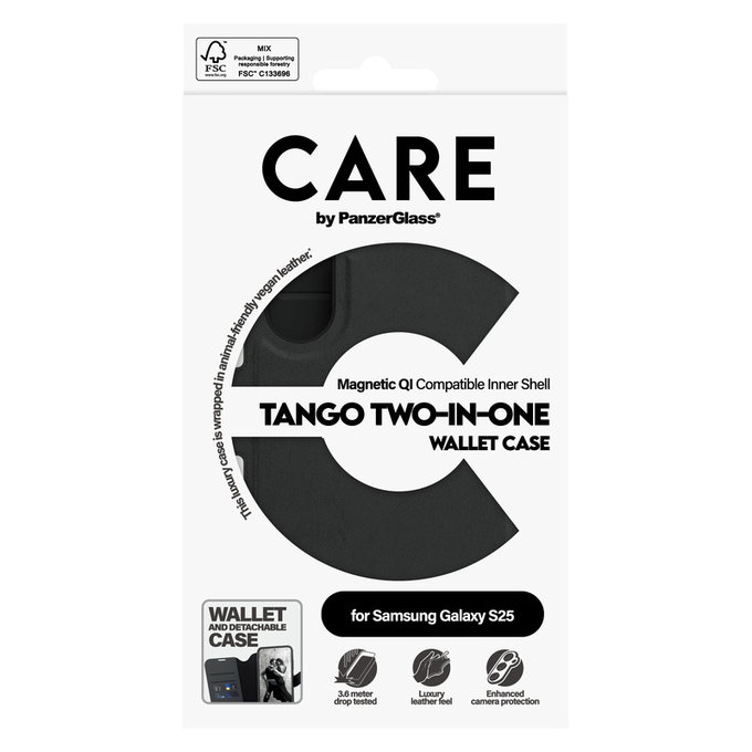 Etui Wallet Tango Two-In-One z QI do Samsung Galaxy S25, Czarne, PanzerGlass
