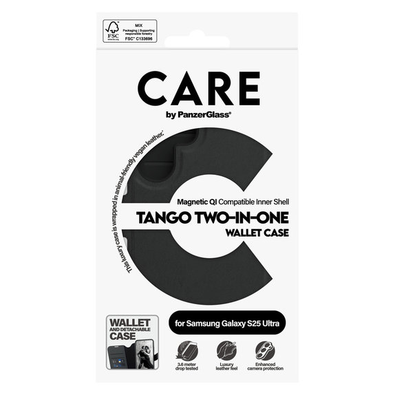 Etui Wallet Tango Two-In-One z QI do Samsung Galaxy S25 Ultra, Czarne, PanzerGlass