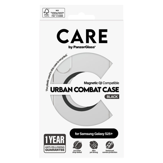 Etui Urban Combat z czarnym QI do Samsung Galaxy S25+, Przezroczyste, PanzerGlass