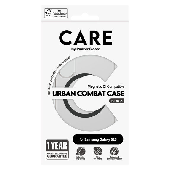 Etui Urban Combat z czarnym QI do Samsung Galaxy S25, Przezroczyste, PanzerGlass