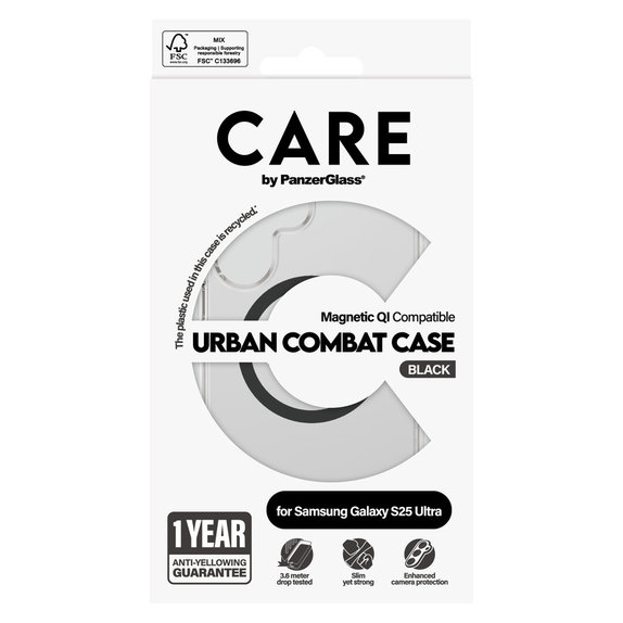 Etui Urban Combat z czarnym QI do Samsung Galaxy S25 Ultra, Przezroczyste, PanzerGlass