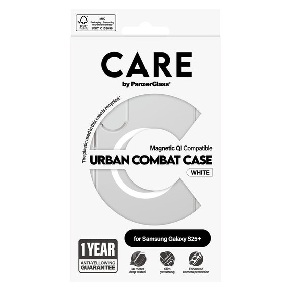 Etui Urban Combat z białym QI do Samsung Galaxy S25+, Przezroczyste, PanzerGlass
