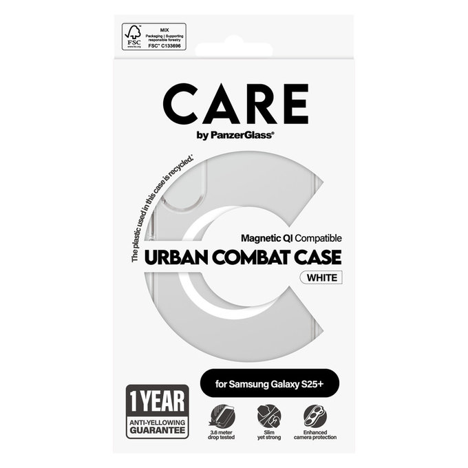 Etui Urban Combat z białym QI do Samsung Galaxy S25+, Przezroczyste, PanzerGlass