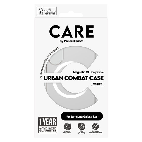 Etui Urban Combat z białym QI do Samsung Galaxy S25, Przezroczyste, PanzerGlass