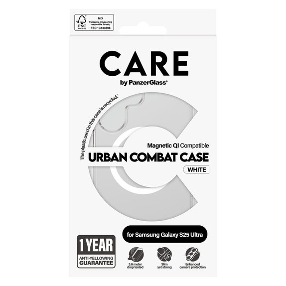 Etui Urban Combat z białym QI do Samsung Galaxy S25 Ultra, Przezroczyste, PanzerGlass