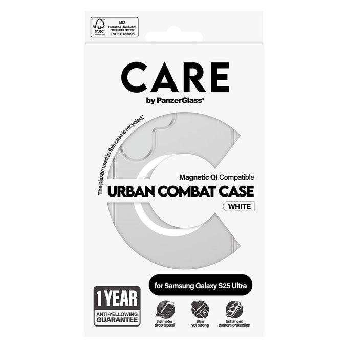 Etui Urban Combat z białym QI do Samsung Galaxy S25 Ultra, Przezroczyste, PanzerGlass