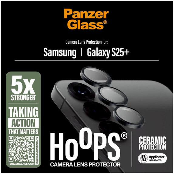 Pierścienie ochronne obiektywu kamery Hoops Ceramic do Samsung S25+, Czarny, PanzerGlass