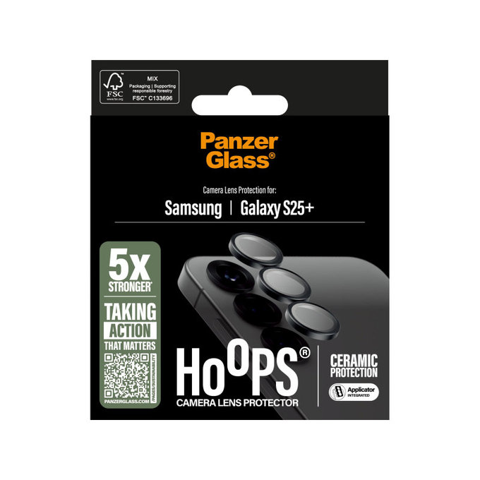 Pierścienie ochronne obiektywu kamery Hoops Ceramic do Samsung S25+, Czarny, PanzerGlass