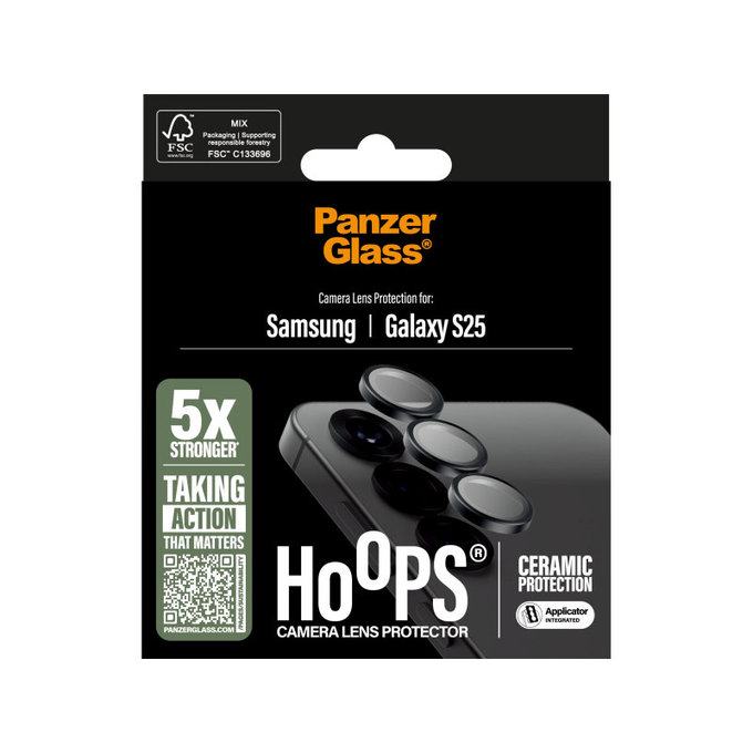 Osłona obiektywu aparatu Hoops Ceramic do Samsung S25, Czarne, PanzerGlass