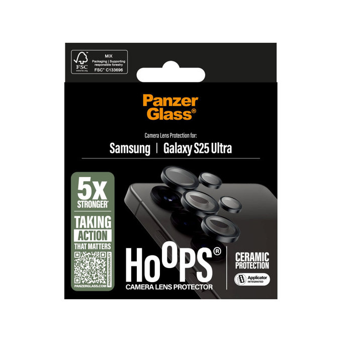 Osłona obiektywu aparatu Hoops Ceramic do Samsung S25 Ultra, Czarne, PanzerGlass