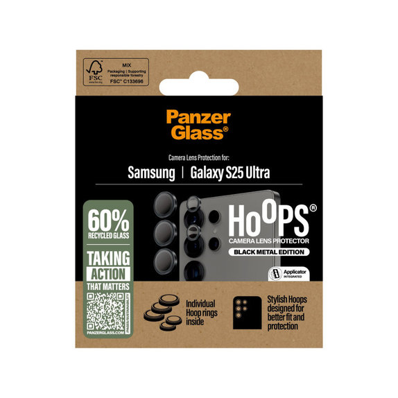 Osłona obiektywu aparatu Hoops do Samsung S25 Ultra, Czarne, PanzerGlass