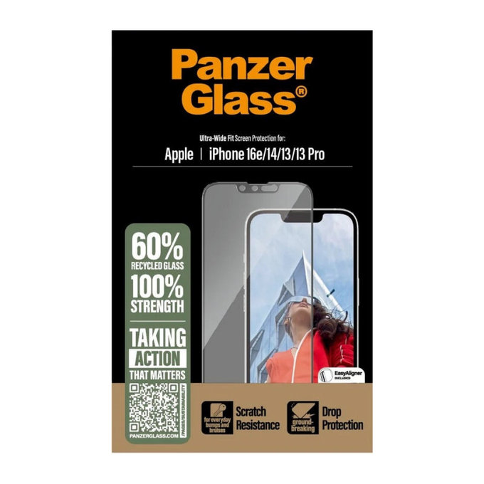Szkło hartowane UWF z aplikatorem do iPhone 17e/16e/14/13/13 Pro, Czarne, PanzerGlass