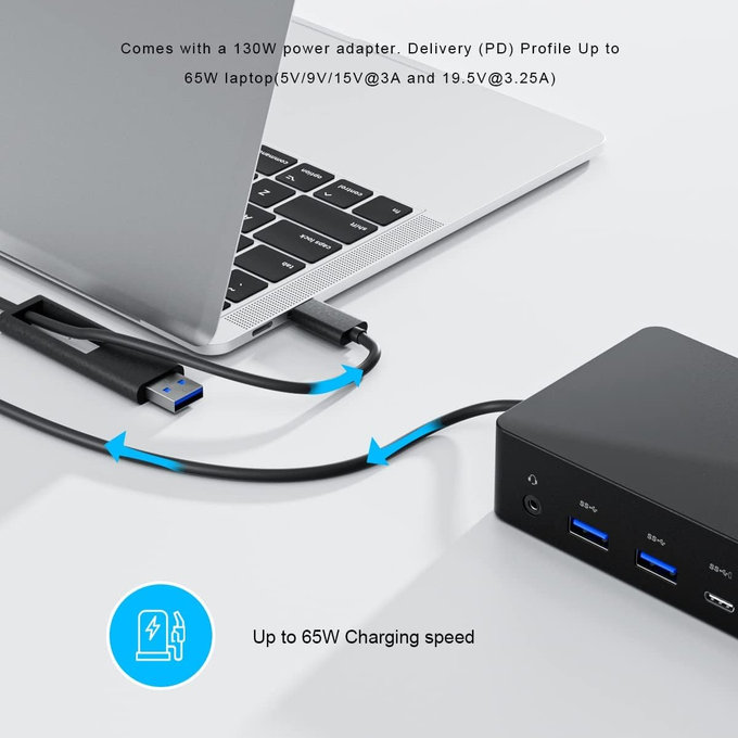 Stacja dokująca (USB-C) do Dell D6000, 130W Adapter, Refurbished