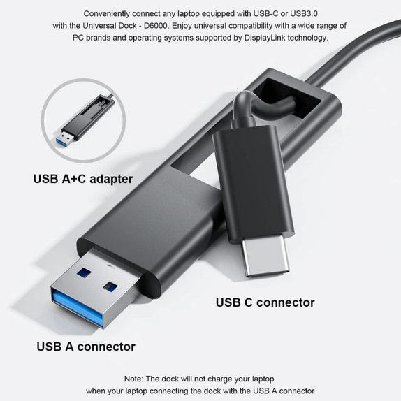 Stacja dokująca (USB-C) do Dell D6000, 130W Adapter, Refurbished