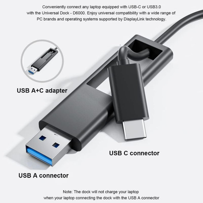 Stacja dokująca (USB-C) do Dell D6000, 130W Adapter, Refurbished