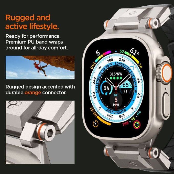 Pasek Durapro Armor PU do Apple Watch (42, 44, 45, 49mm), Czarny, Black, Spigen