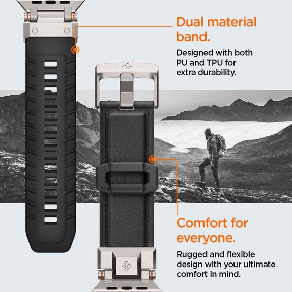 Pasek Durapro Armor PU do Apple Watch (42, 44, 45, 49mm), Czarny, Black, Spigen